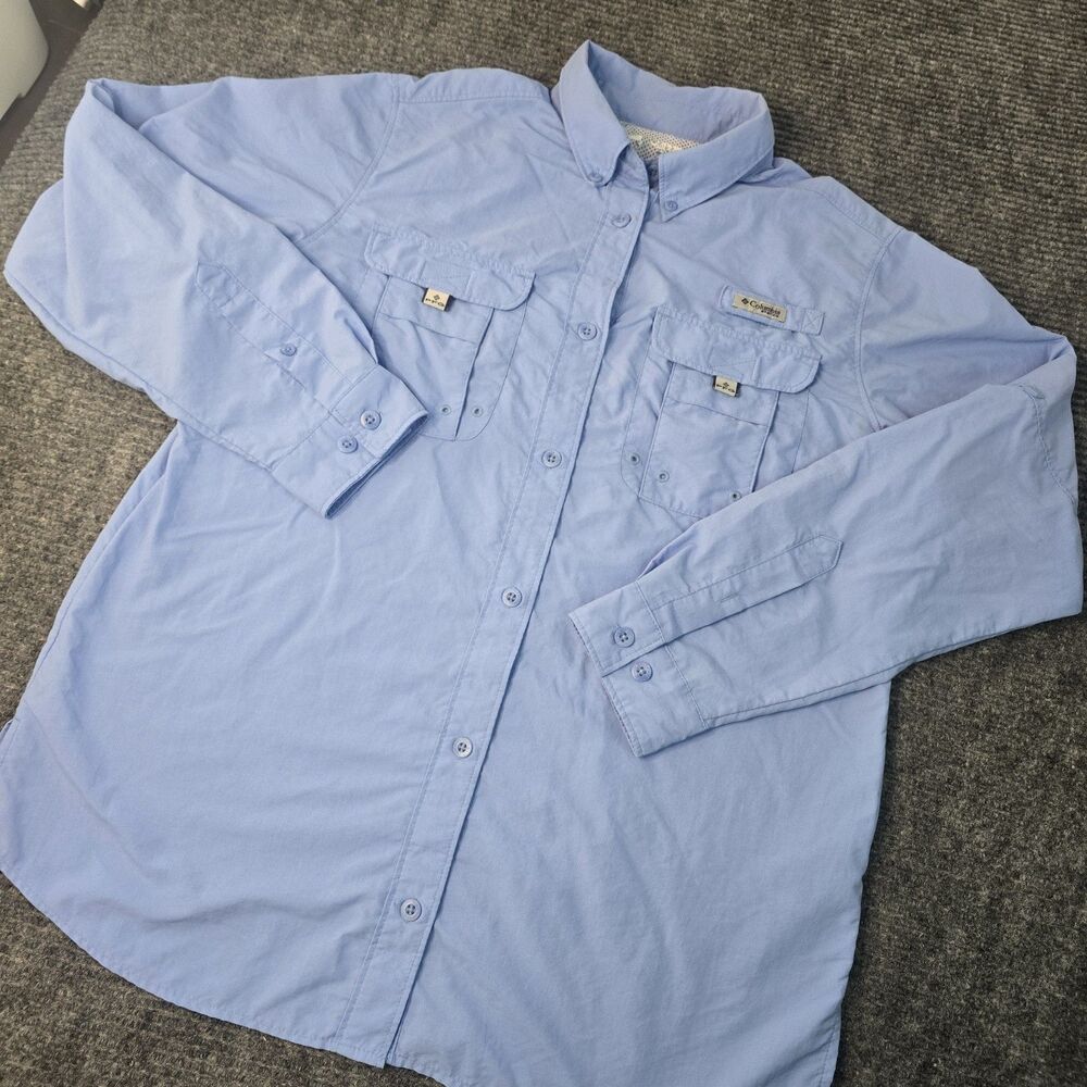 Columbia PFG Shirt Mens Medium Blue Long Sleeve Bahama Vented Fishing Button Up